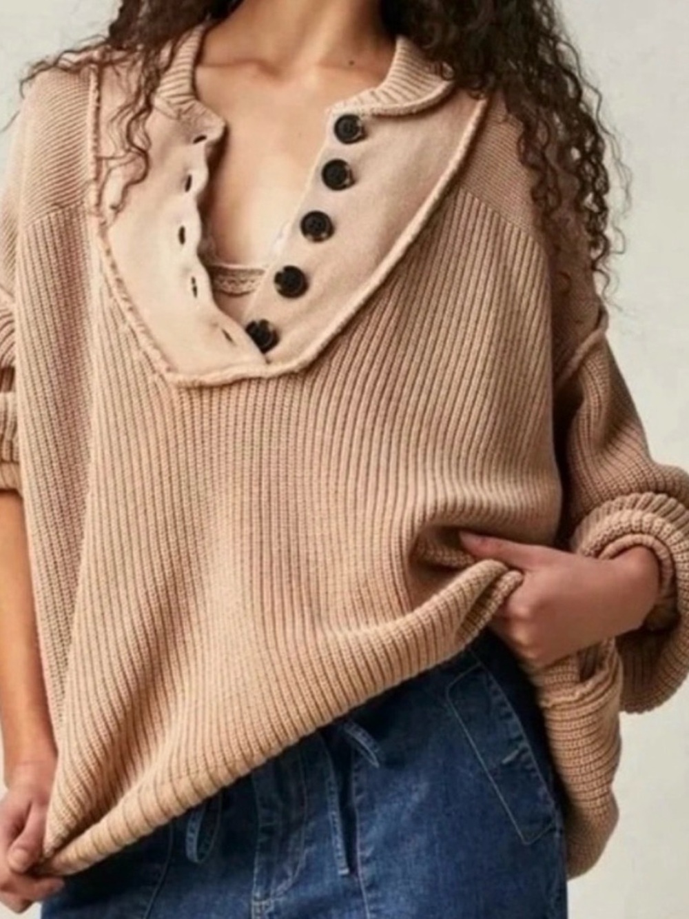 Free People Maggie Henley Sweater Ginger Root Beige Size Small